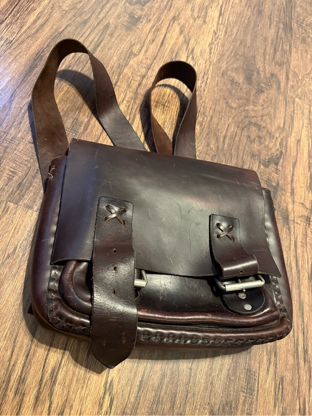 Vintage Heavy Thick Saddle Leather Convertible Backpack Messenger Satchel Bag